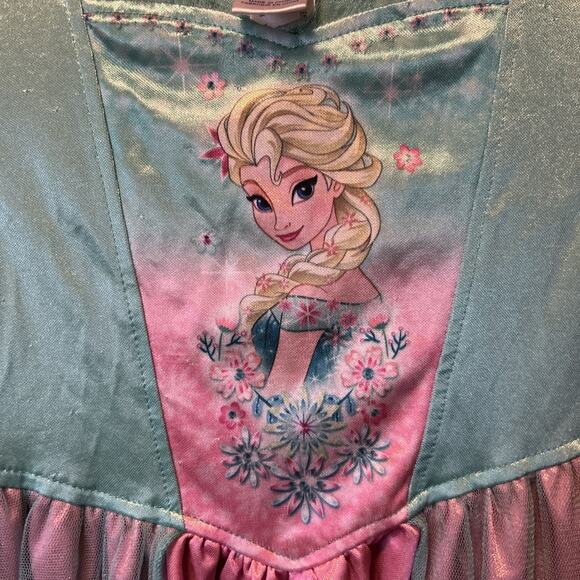 Disney Frozen Elsa Dress Girl’s M Teal Aqua Princess Costume Nightgown Sleepwear - Picture 3 of 6